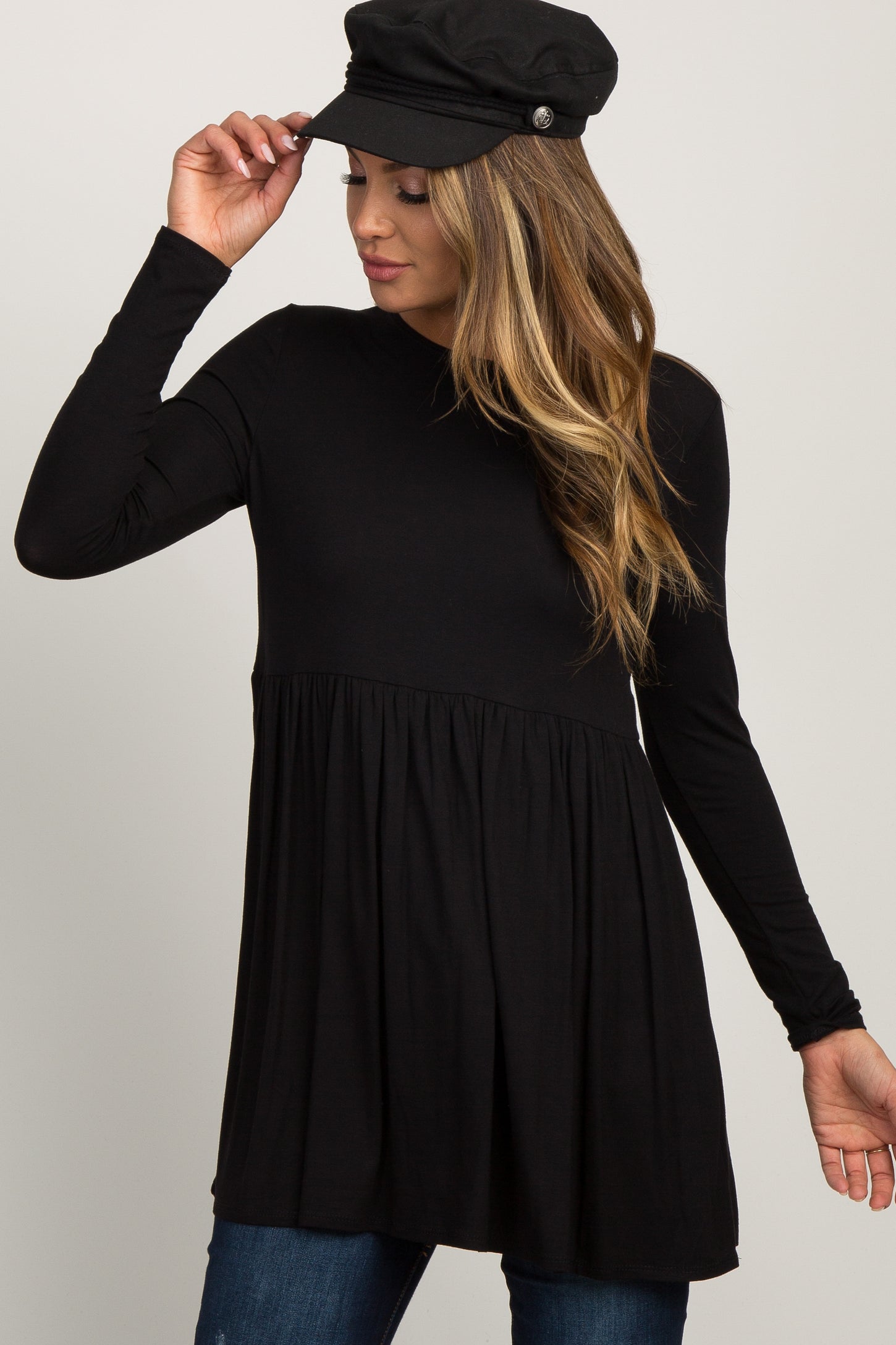 black peplum top with sleeves