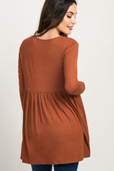 Rust Solid Long Sleeve Peplum Maternity Top