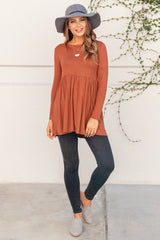Rust Solid Long Sleeve Peplum Maternity Top