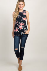 PinkBlush Navy Blue Floral Pleated Front Tank Top