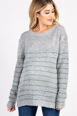 Grey Striped Knit Long Sleeve Maternity Sweater