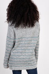 Grey Striped Knit Long Sleeve Sweater