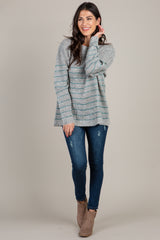 Grey Striped Knit Long Sleeve Sweater