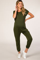PinkBlush Olive Green Short Sleeve Maternity Jumpsuit
