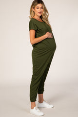 PinkBlush Olive Green Short Sleeve Maternity Jumpsuit