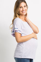 Lavender Embroidered Ruffle Maternity Top