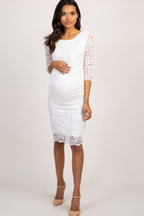 Ivory Lace Fitted 3/4 Sleeve Maternity Dress