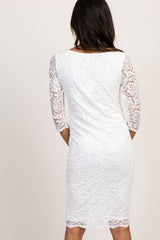 Ivory Lace Fitted 3/4 Sleeve Maternity Dress