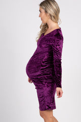PinkBlush Plum Velvet Fitted Long Sleeve Maternity Dress