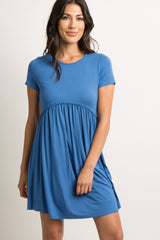 PinkBlush Blue Solid Crochet Trim Shift Dress