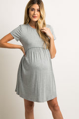 PinkBlush Grey Solid Crochet Trim Maternity Shift Dress