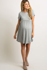 PinkBlush Grey Solid Crochet Trim Maternity Shift Dress