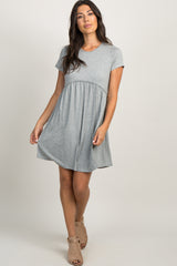 PinkBlush Grey Solid Crochet Trim Maternity Shift Dress