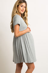 PinkBlush Grey Solid Crochet Trim Maternity Shift Dress