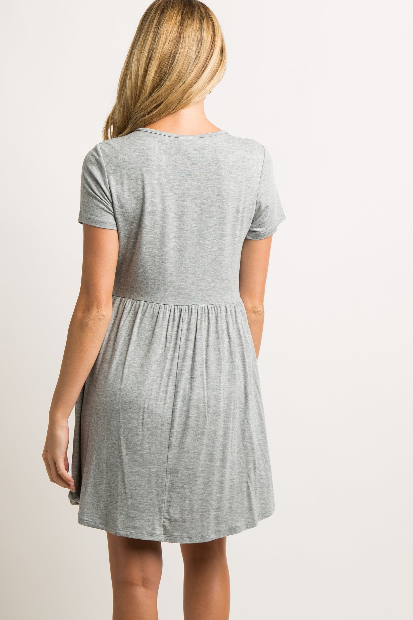 PinkBlush Grey Solid Crochet Trim Maternity Shift Dress