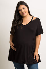 Black Cutout Shoulder Plus Maternity Top
