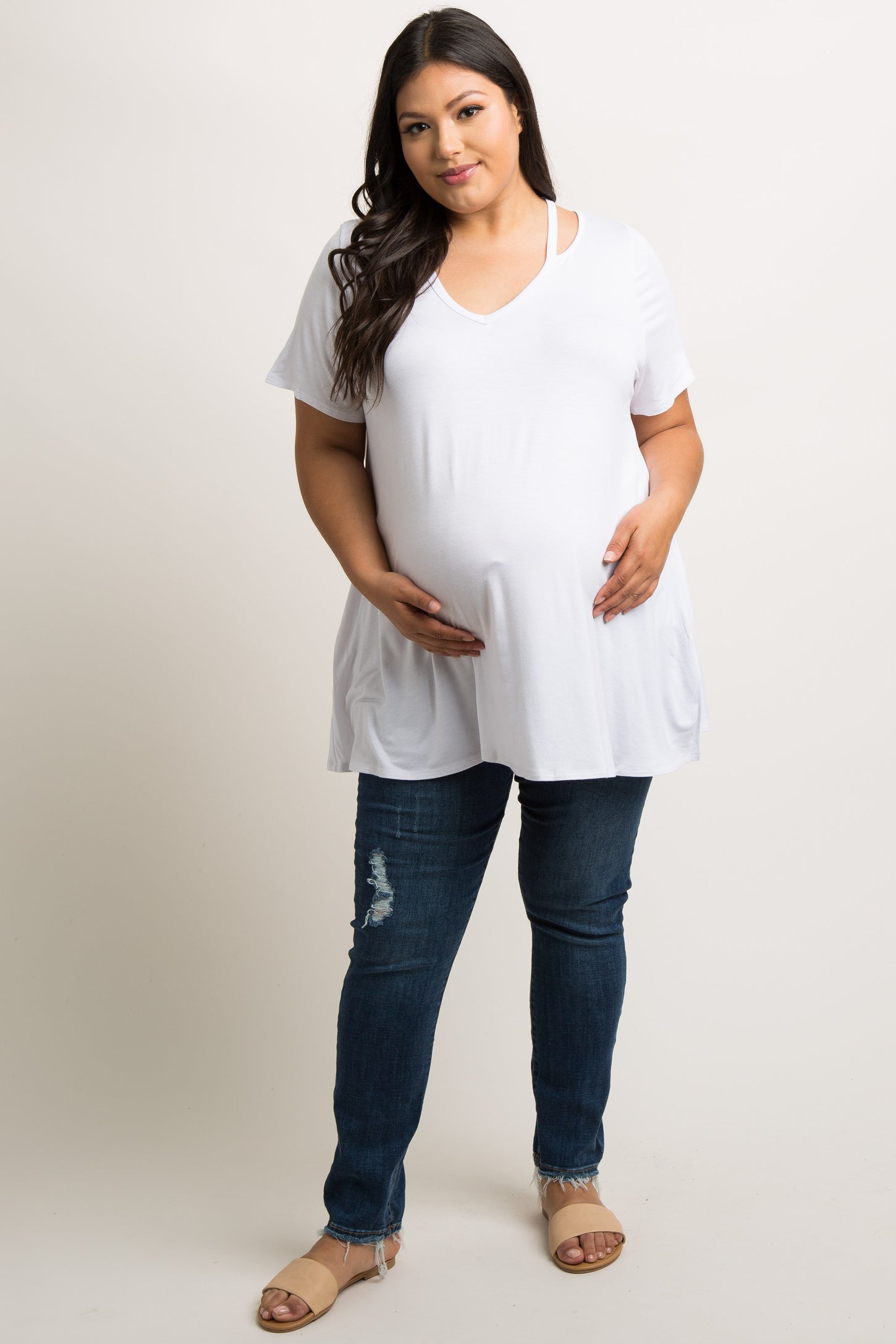 White Cutout Shoulder Plus Maternity Top