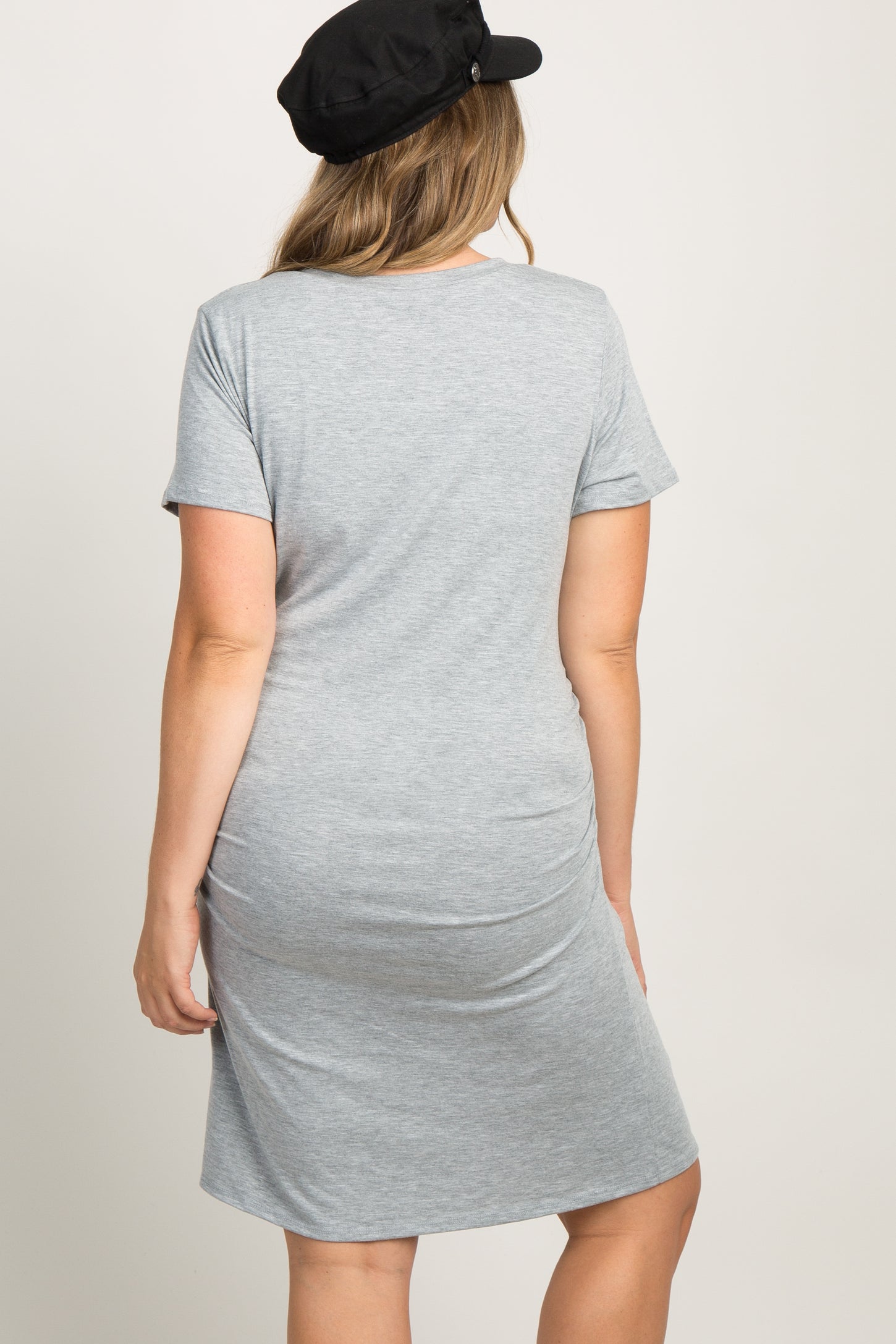 Heather Grey Basic Ruched Fitted Plus Maternity Dress
