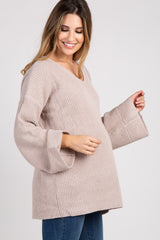 Beige Knit Bell Sleeve Maternity Sweater