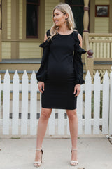 PinkBlush Black Ruffle Trim Puff Sleeve Maternity Dress