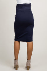 PinkBlush Navy Blue Solid Fitted Maternity Pencil Skirt