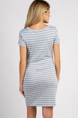 Heather Grey Striped Fitted Maternity Dress