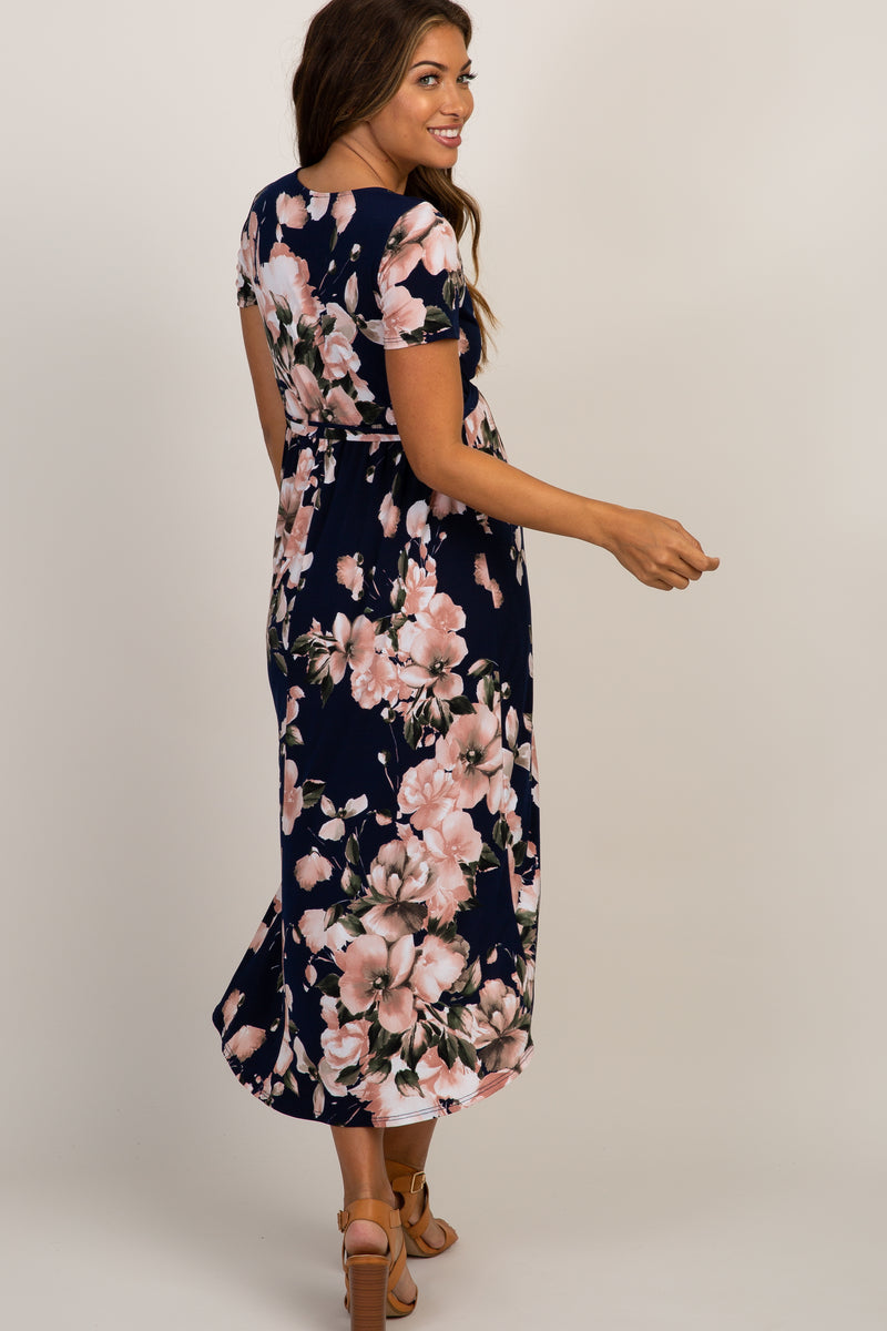 Navy Floral Hi-Low Maternity Wrap Dress– PinkBlush