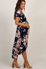 Navy Floral Hi-Low Maternity Wrap Dress