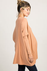 Peach Pocketed Dolman Sleeve Maternity Top