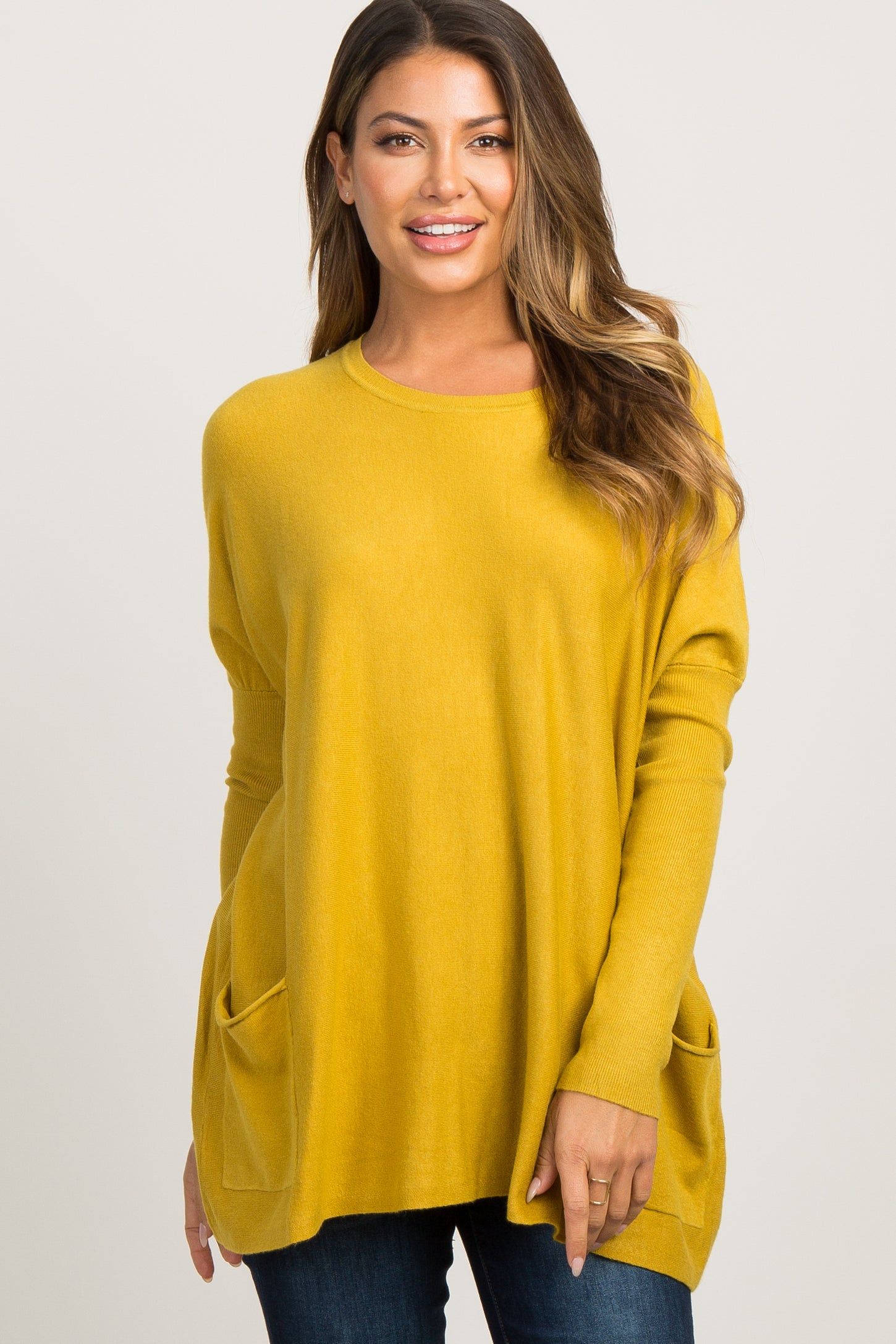 Yellow Pocketed Dolman Sleeve Maternity Top