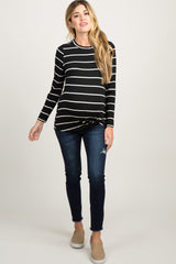 Black Striped Knotted Maternity Top