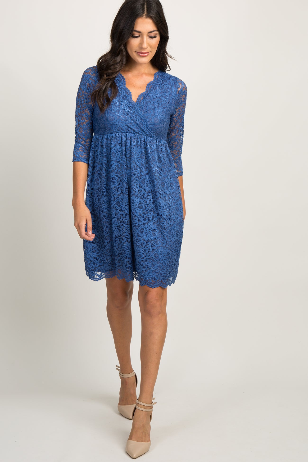PinkBlush Blue Lace Overlay Maternity Wrap Dress PinkBlush Blue Lace Overlay Maternity Wrap Dress