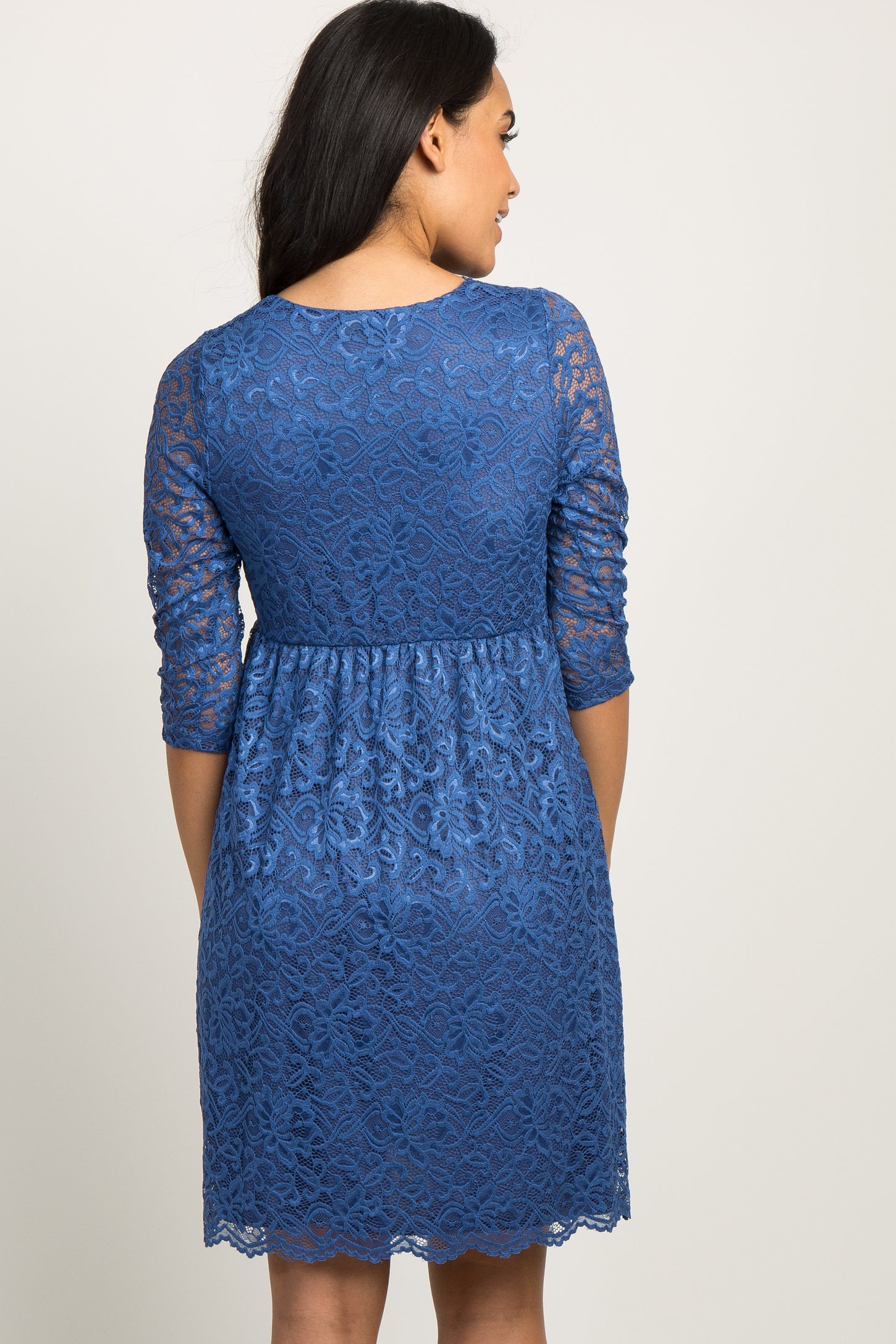 PinkBlush Blue Lace Overlay Maternity Wrap Dress PinkBlush Blue Lace Overlay Maternity Wrap Dress