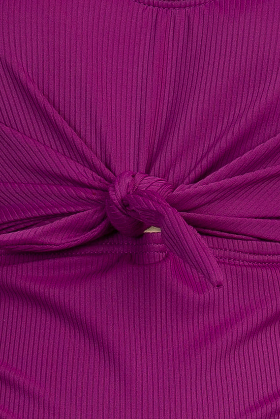 PinkBlush Purple Ribbed Front Knot One-Piece Maternity Swimsuit