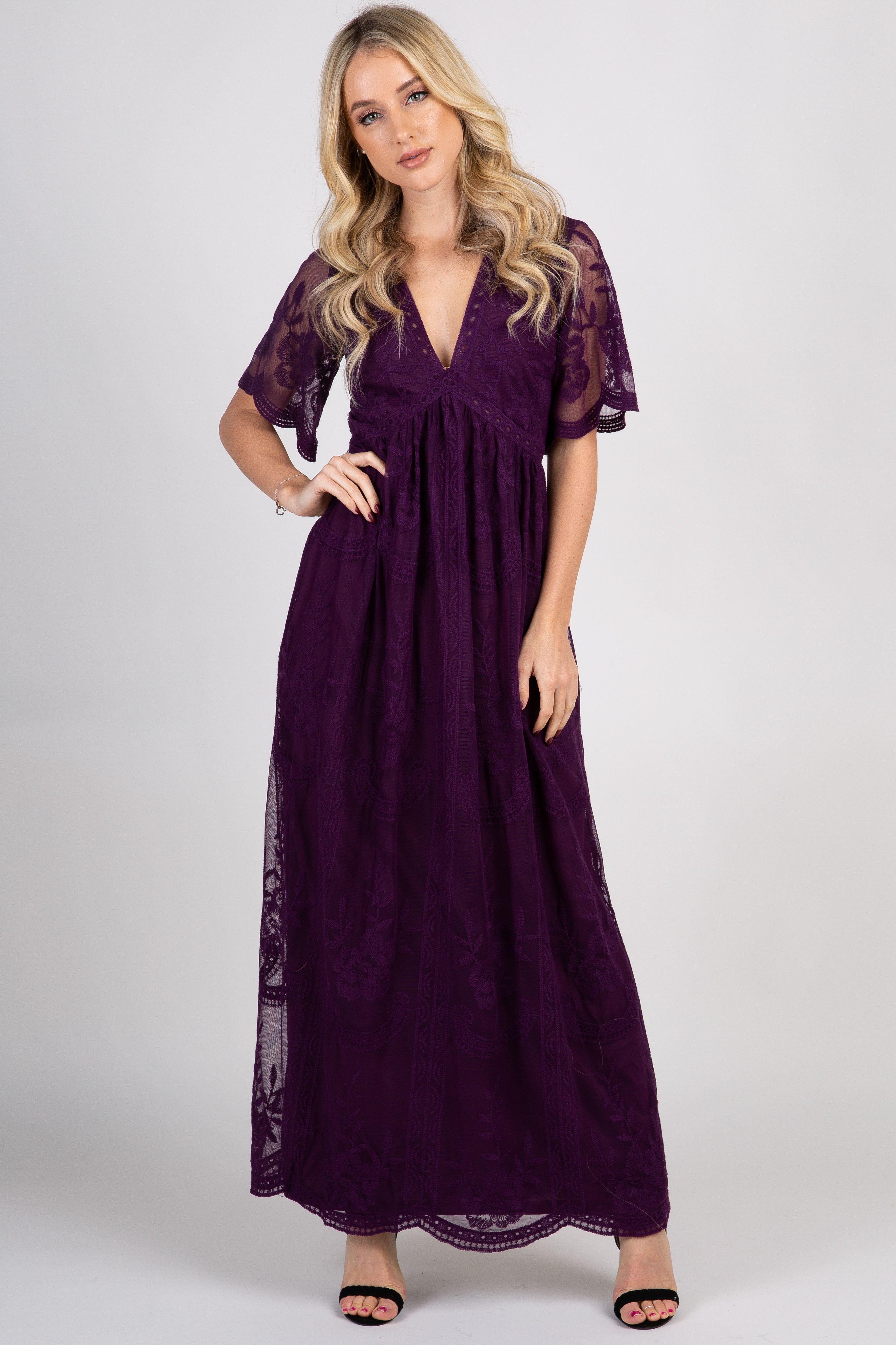 Plum maxi dress with sleeves Clearance