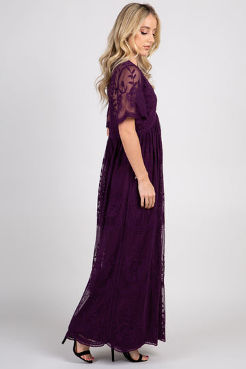 PinkBlush Plum Lace Mesh Overlay Maxi Dress