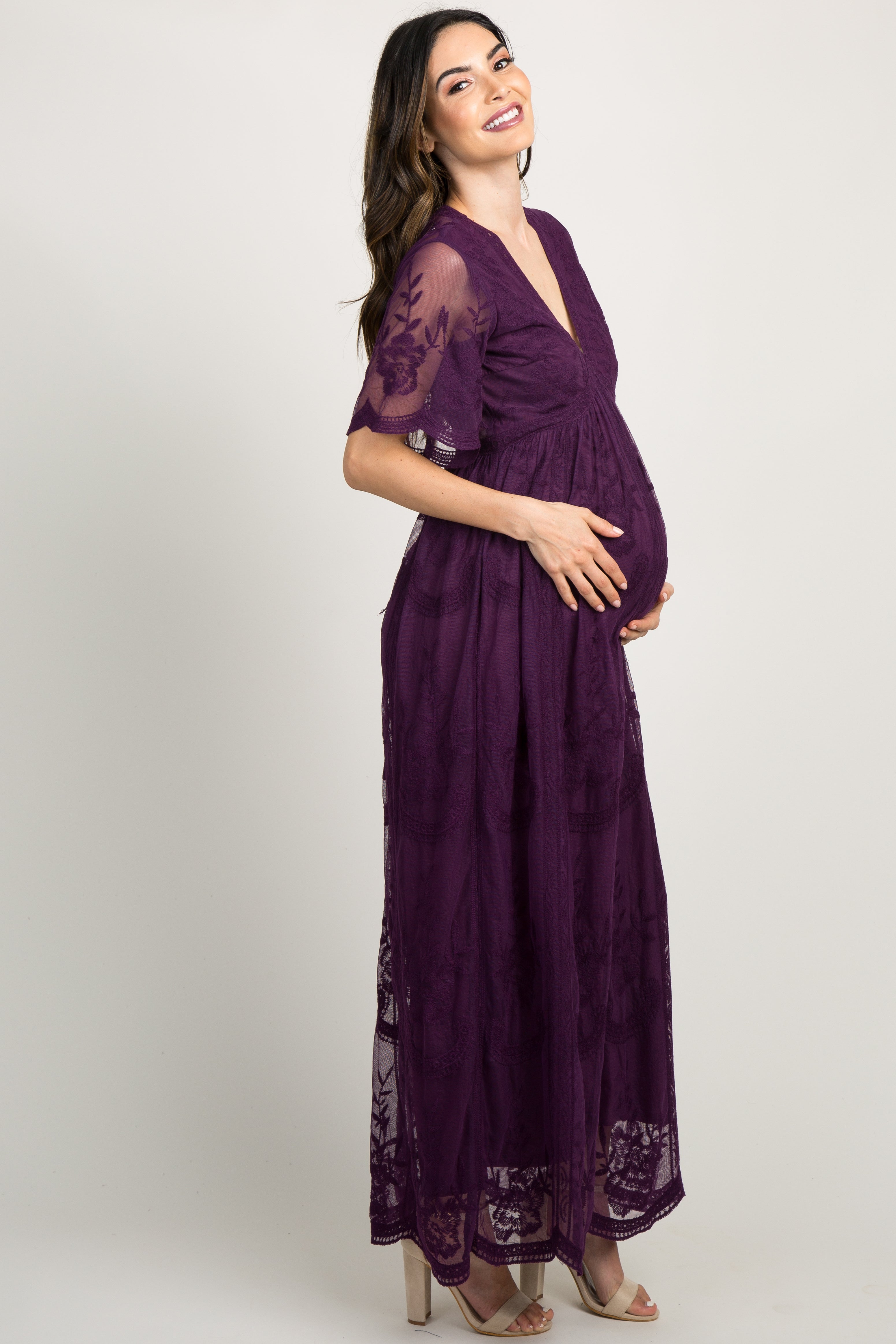 burgundy lace mesh overlay maternity maxi dress Burgundy Floral Mesh Lace Overlay Maternity Maxi Dress  PinkBlush