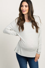 Ivory Pinstripe Long Sleeve Maternity Hi- Low Top