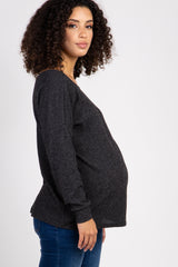 Charcoal Ribbed Button Back Knit Maternity Top