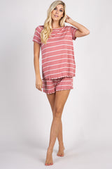 PinkBlush Mauve Striped Ruffle Trim Maternity Pajama Set