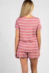 PinkBlush Mauve Striped Ruffle Trim Maternity Pajama Set