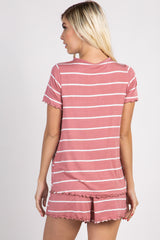 PinkBlush Mauve Striped Ruffle Trim Pajama Set