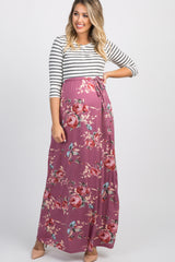 PinkBlush Mauve Striped Colorblock Floral Maternity Maxi Dress