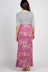 PinkBlush Mauve Striped Colorblock Floral Maxi Dress