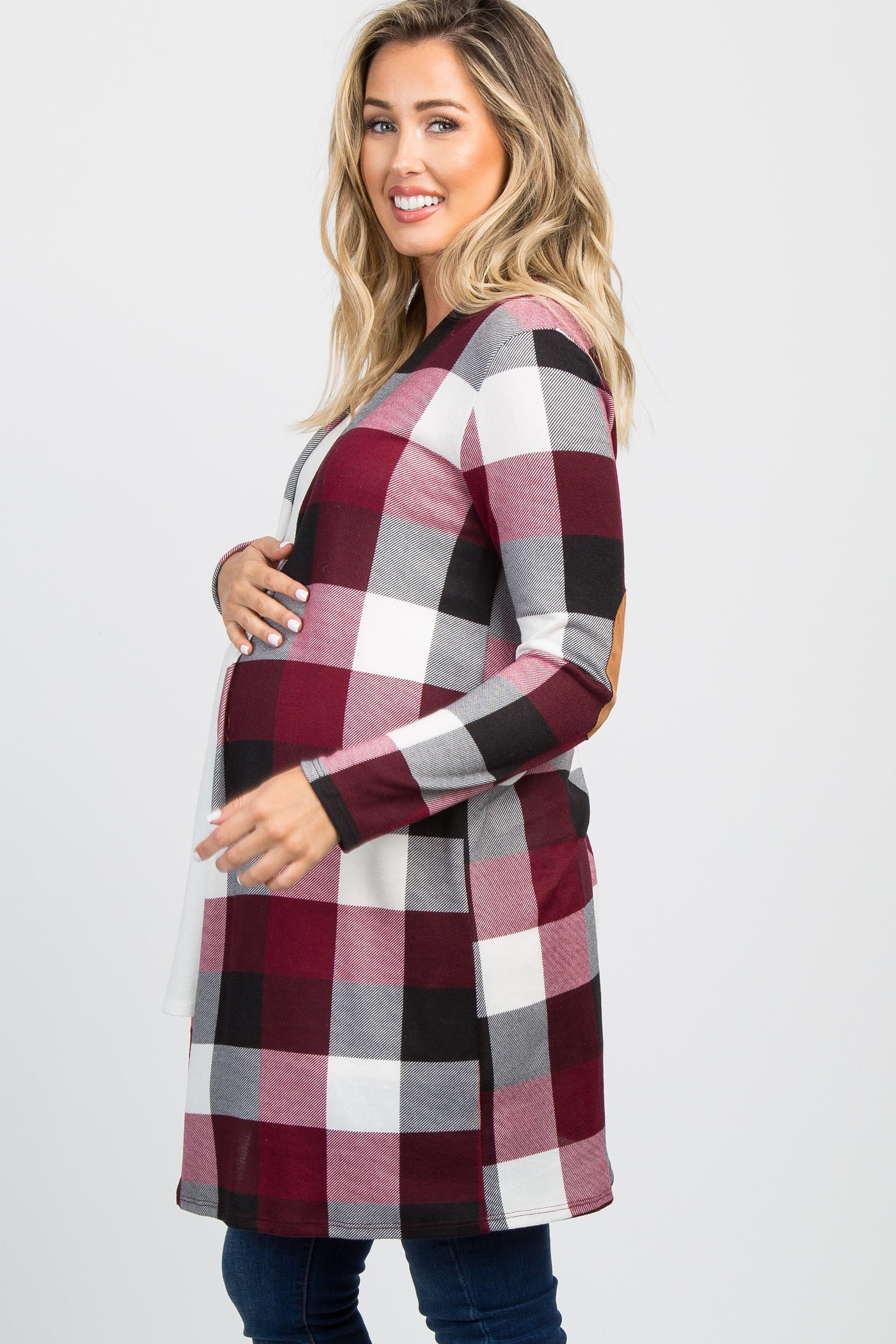 Heather Grey Striped Elbow Patch Knit Maternity Sweater– PinkBlush