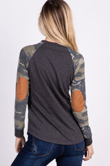 Charcoal Grey Camo Colorblock Top