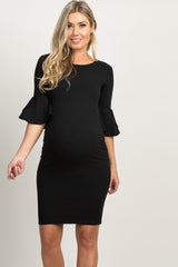 PinkBlush Black Fitted Ruffle Sleeve Maternity Dress
