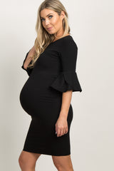 PinkBlush Black Fitted Ruffle Sleeve Maternity Dress