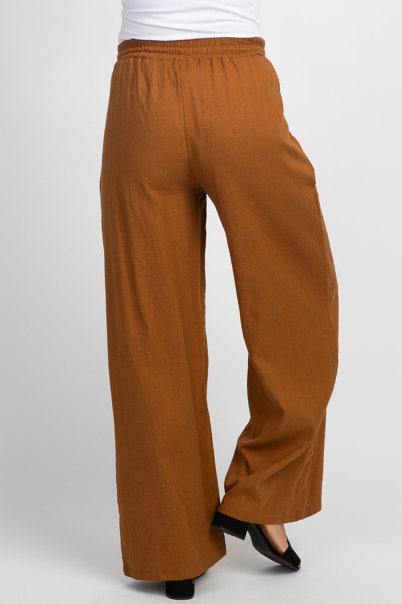 Camel Wide Leg Linen Maternity Pants PinkBlush