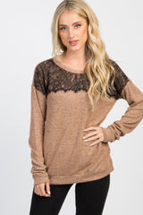 Mocha Lace Accent Soft Knit Sweater